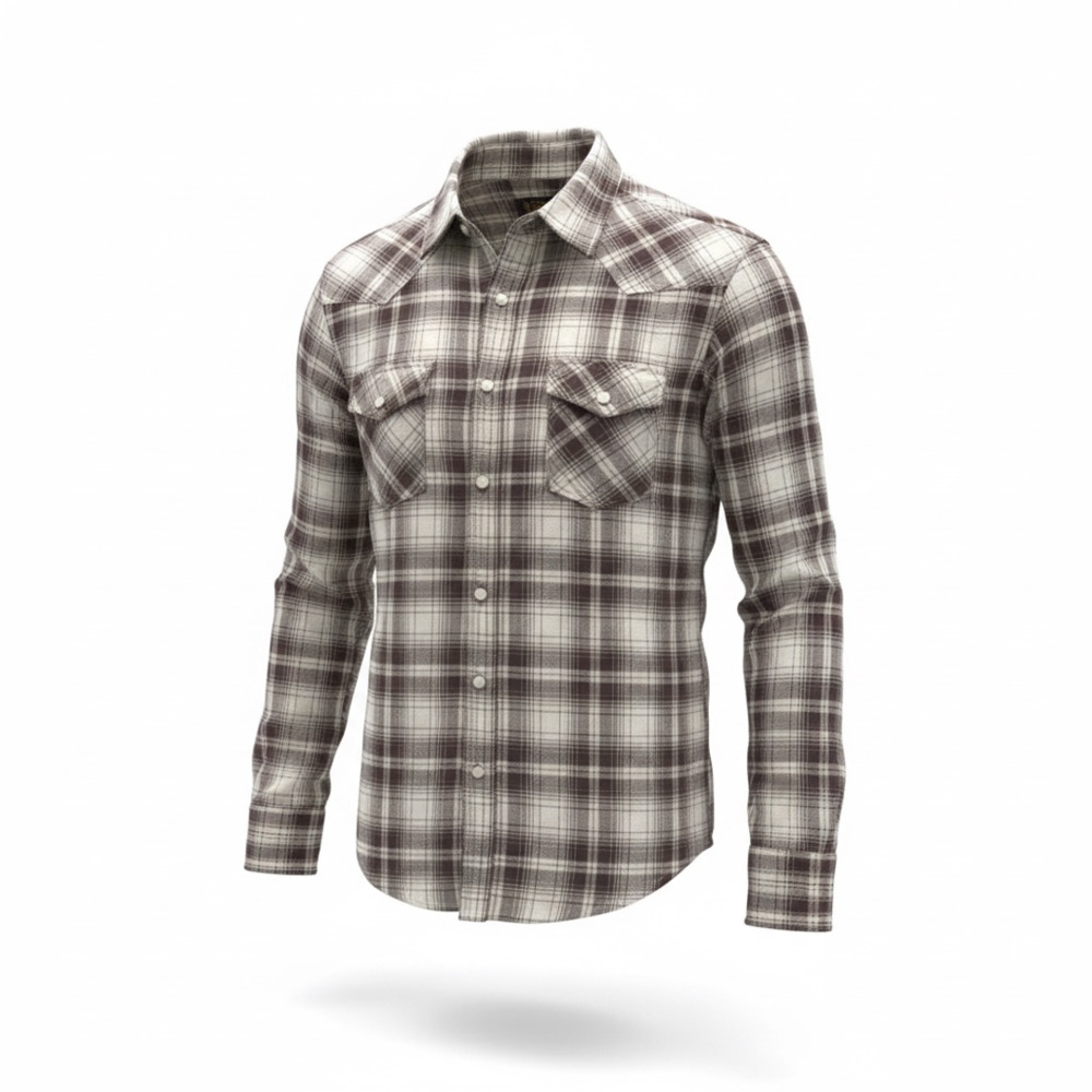 Lucky Brand Men's Black and White Plaid Long Sleeve Western Shirt
